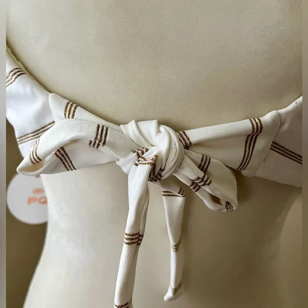NWT PQ Swim Anthropologie Twist Ivory/Gold Adj Back Tie Padded/Lined Size D